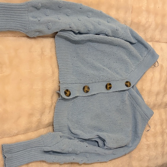 moon & madison Sweaters - moon & madison Light Blue Button-Front Crop Knit Sweater